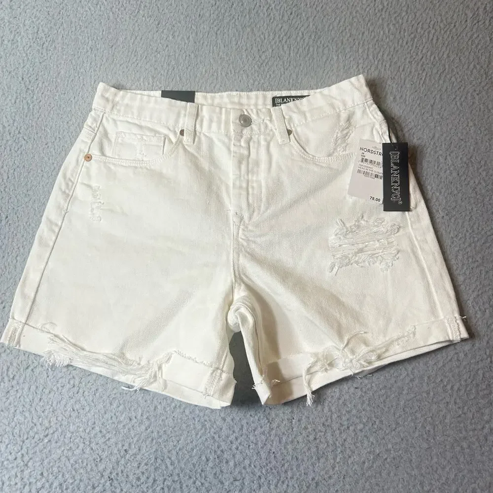 BLANKNYC Short Womens 26‎ Cream Denim The Perry In See You Again Distressed NEW